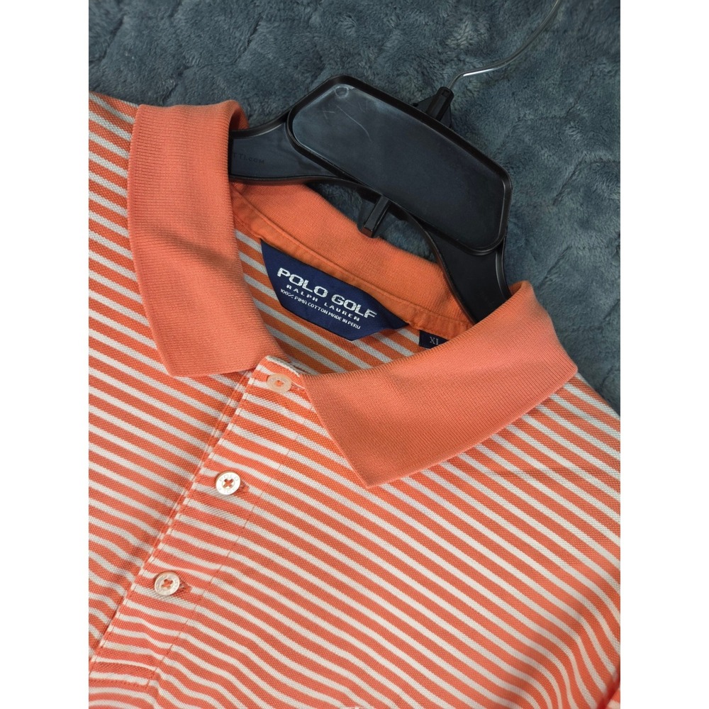 Polo Golf Ralph Lauren Mens XL Orange White Striped Pima Cotton Polo Shirt